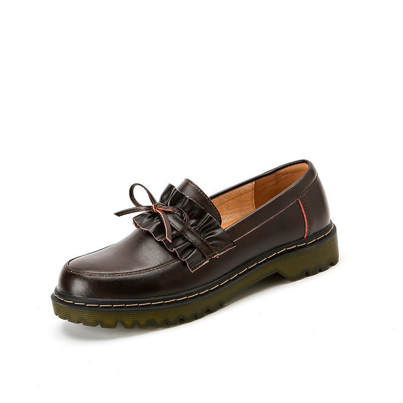 British Style Round Head Chunky Heel Small Leather Shoes For Women - Jasmind Stores