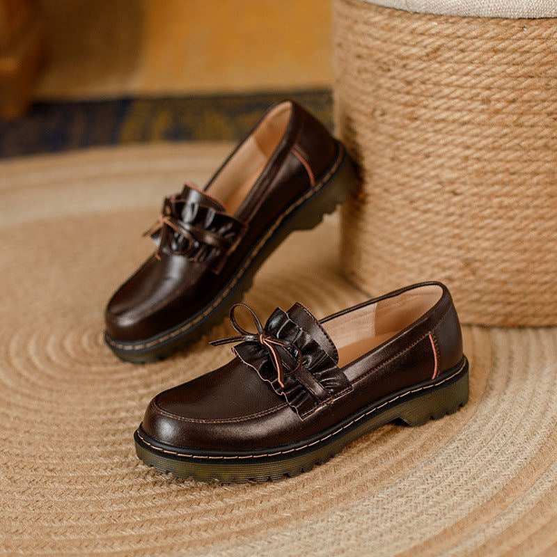 British Style Round Head Chunky Heel Small Leather Shoes For Women - Jasmind Stores