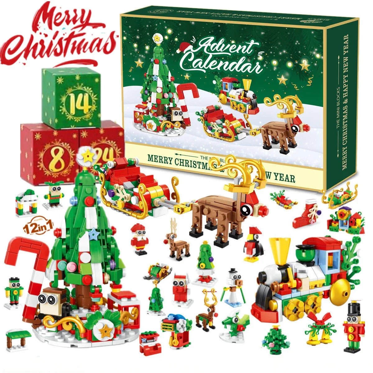 Christmas Advent Calendar Gift Box DIY Christmas Train Jesus Bricks Toys 24Days Countdown Calendar Box Surprise Christmas Gift - Jasmind Stores