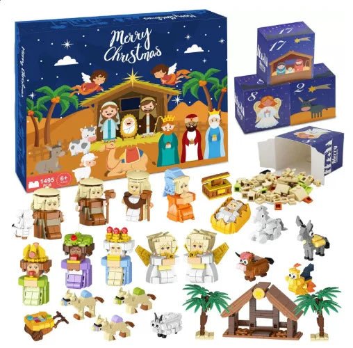 Christmas Advent Calendar Gift Box DIY Christmas Train Jesus Bricks Toys 24Days Countdown Calendar Box Surprise Christmas Gift - Jasmind Stores