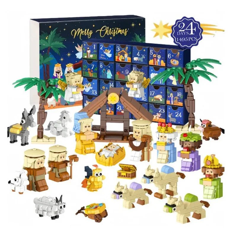 Christmas Advent Calendar Gift Box DIY Christmas Train Jesus Bricks Toys 24Days Countdown Calendar Box Surprise Christmas Gift - Jasmind Stores