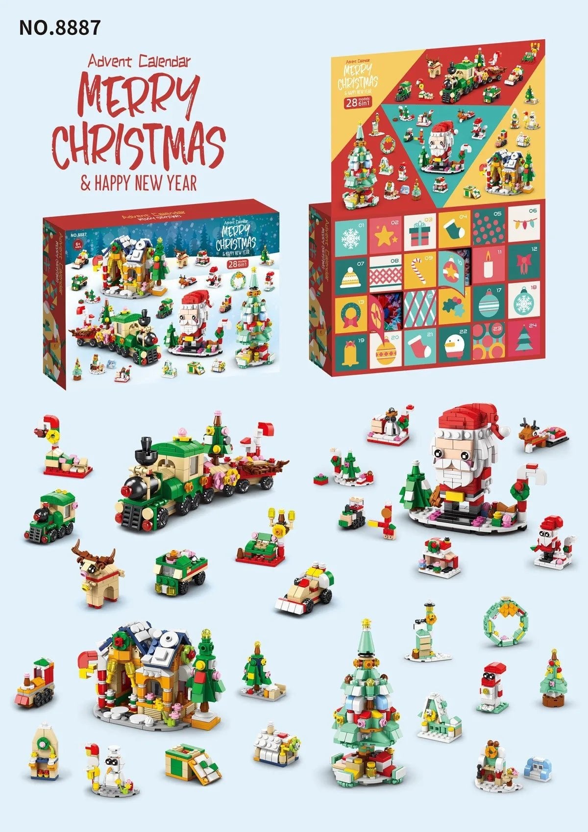 Christmas Advent Calendar Gift Box DIY Christmas Train Jesus Bricks Toys 24Days Countdown Calendar Box Surprise Christmas Gift - Jasmind Stores