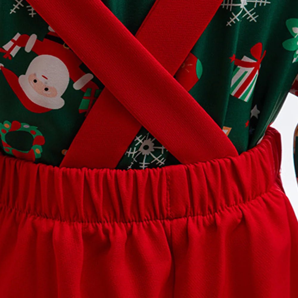 Christmas Children's top and bottom clothes set for Kids boys 1 - 6 Years Cartoon Santa Claus Print top and suspender trousers set - Jasmind Stores