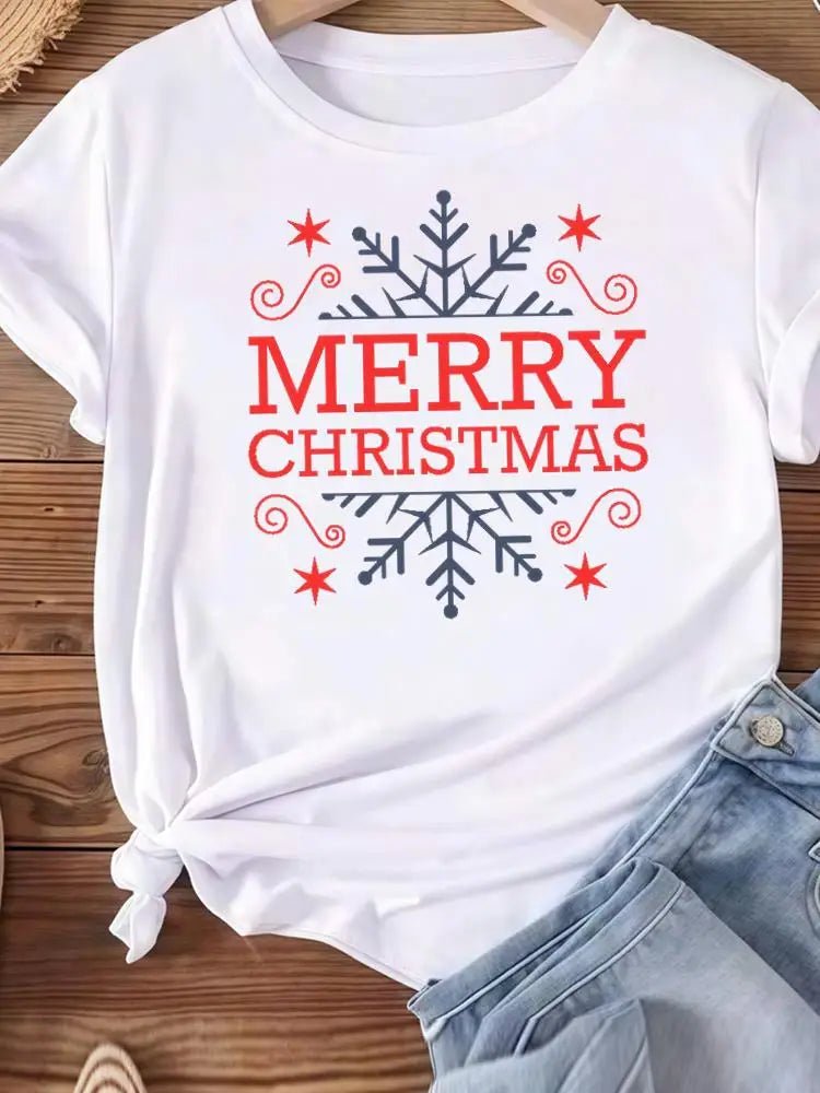 Christmas Clothes Holiday Printed Fashion New Year Women T Shirts Watercolor Tree Cute Top Merry Tees Clothing Graphic T-shirts - Jasmind Stores