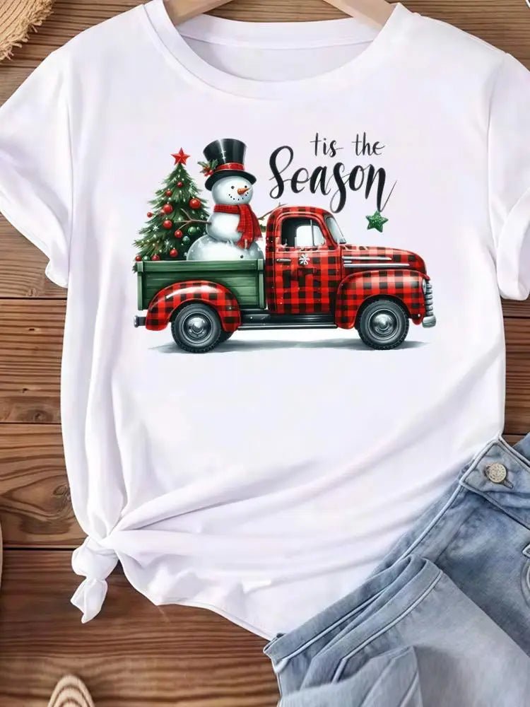 Christmas Clothes Holiday Printed Fashion New Year Women T Shirts Watercolor Tree Cute Top Merry Tees Clothing Graphic T-shirts - Jasmind Stores