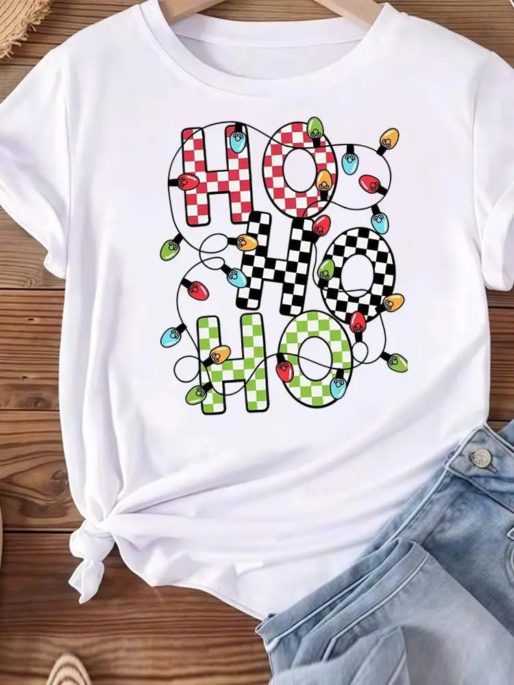 Christmas Clothes Holiday Printed Fashion New Year Women T Shirts Watercolor Tree Cute Top Merry Tees Clothing Graphic T-shirts - Jasmind Stores