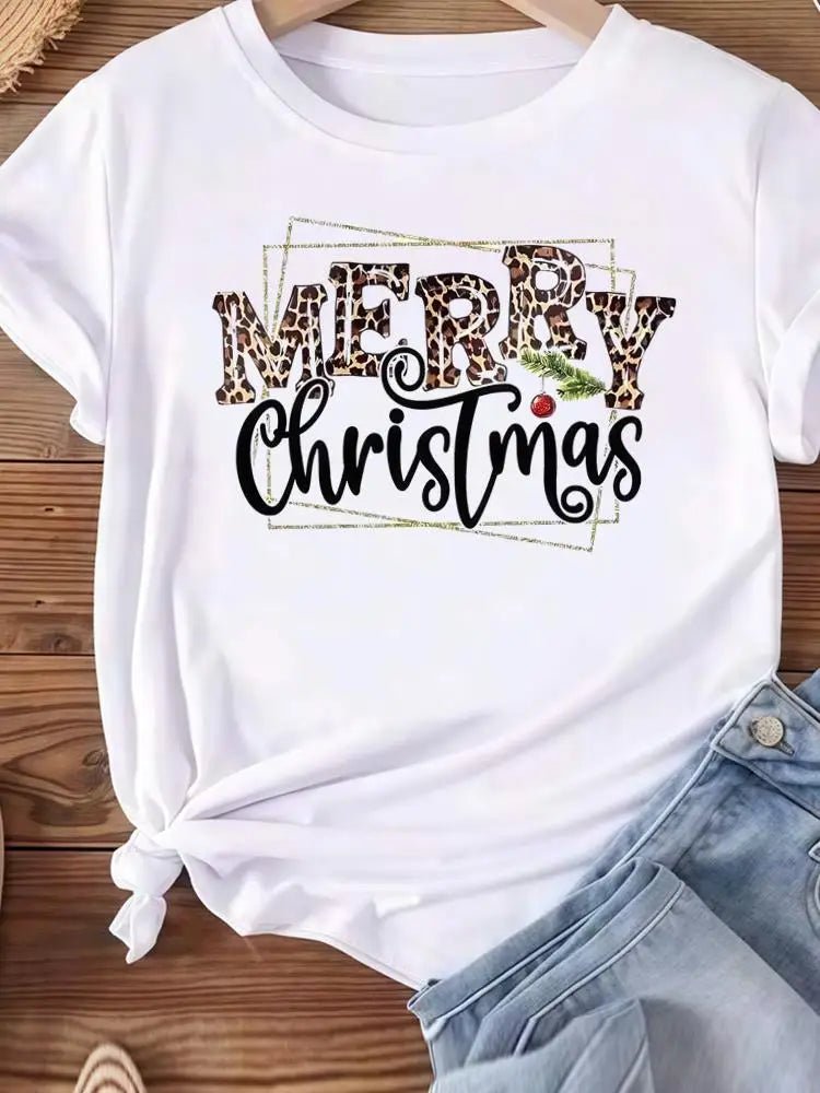 Christmas Clothes Holiday Printed Fashion New Year Women T Shirts Watercolor Tree Cute Top Merry Tees Clothing Graphic T-shirts - Jasmind Stores