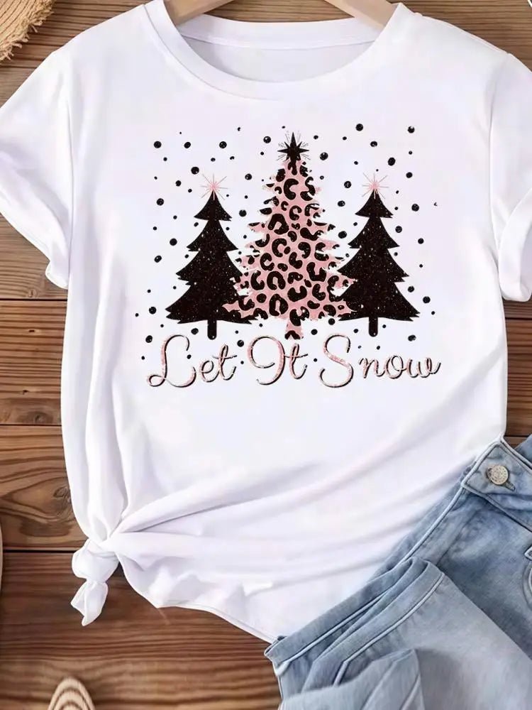 Christmas Clothes Holiday Printed Fashion New Year Women T Shirts Watercolor Tree Cute Top Merry Tees Clothing Graphic T-shirts - Jasmind Stores