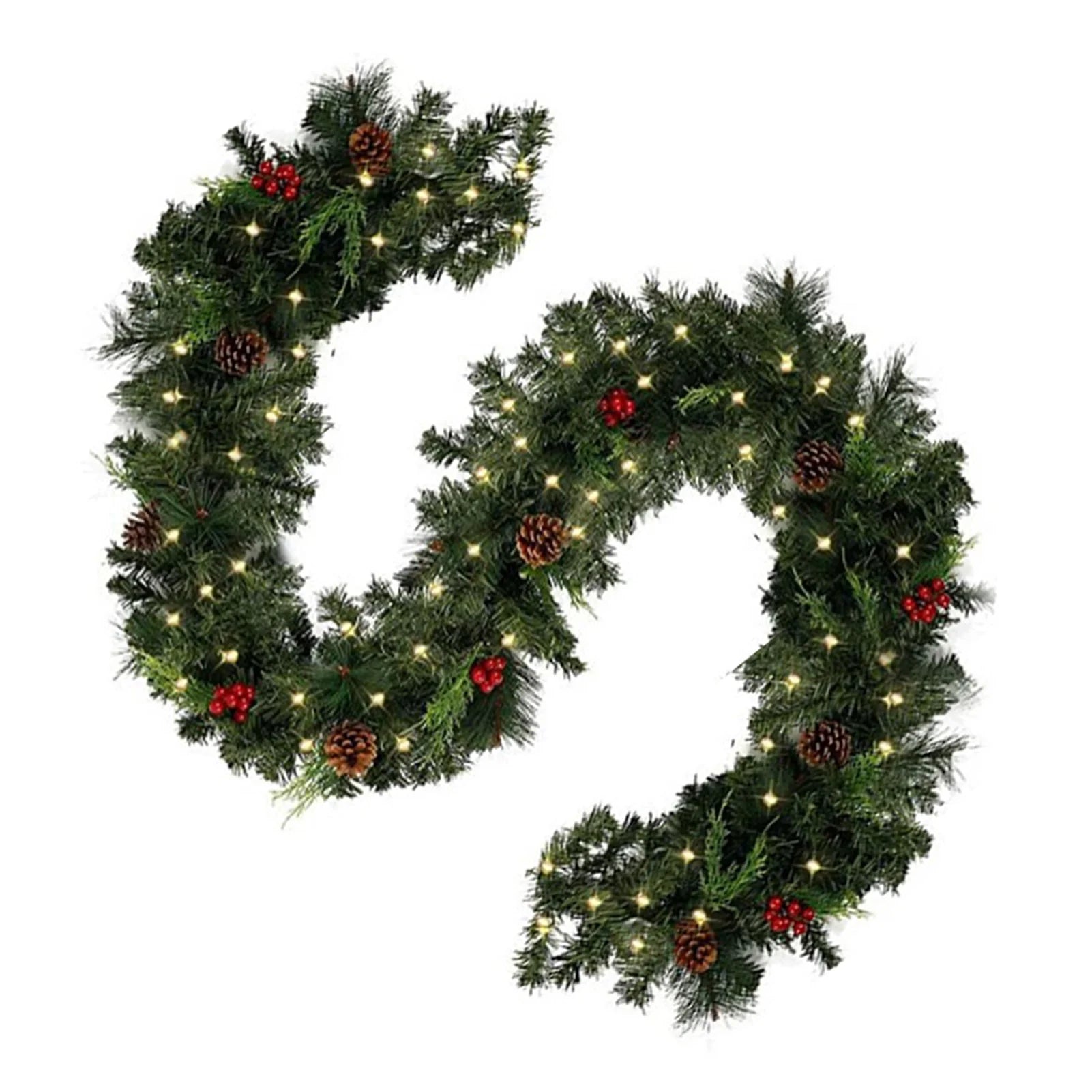 Christmas Garlands With Pinecones Red Berries Artificial Christmas Wreaths For Home Xmas Tree Stairs Door New Year Decoration - Jasmind Stores