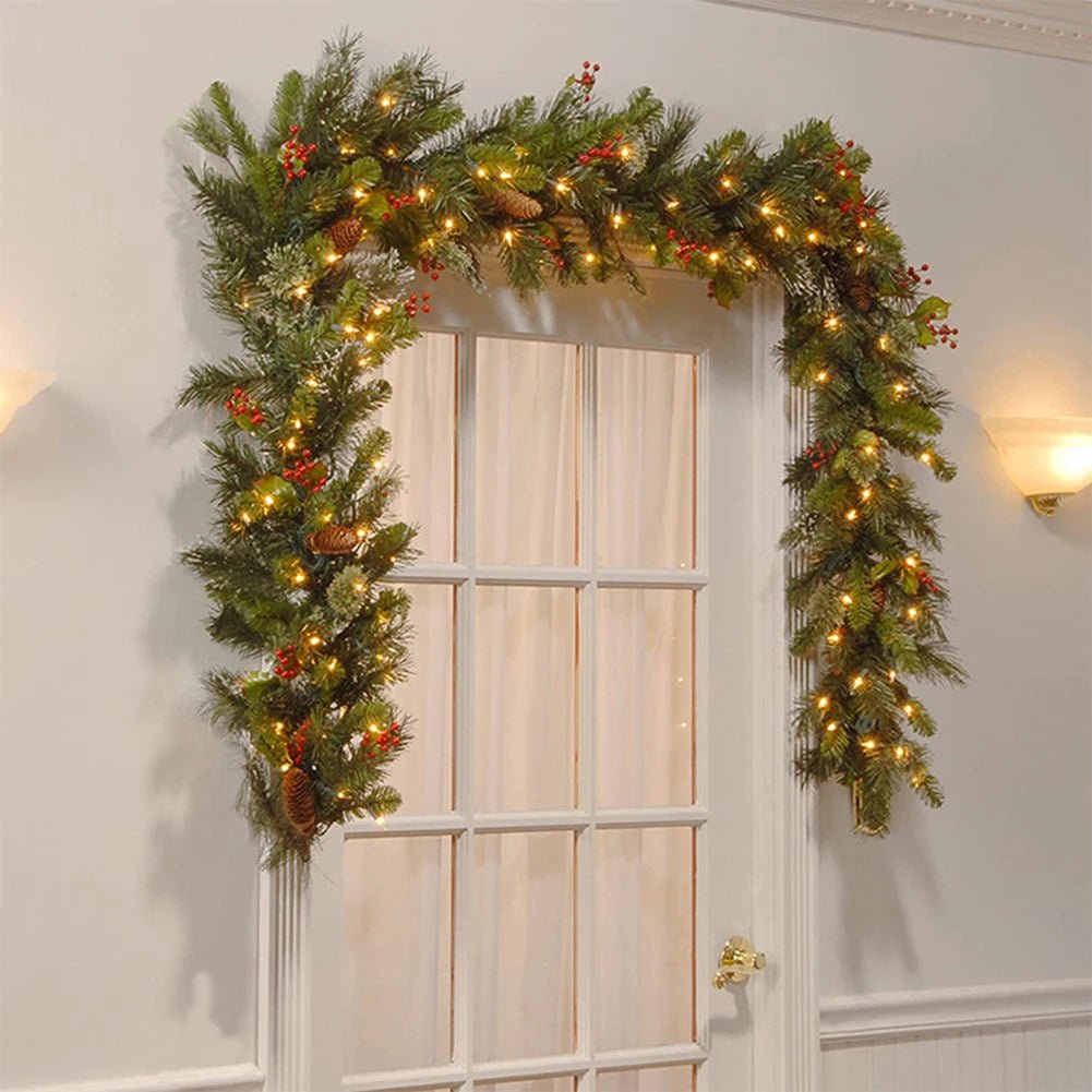 Christmas Garlands With Pinecones Red Berries Artificial Christmas Wreaths For Home Xmas Tree Stairs Door New Year Decoration - Jasmind Stores