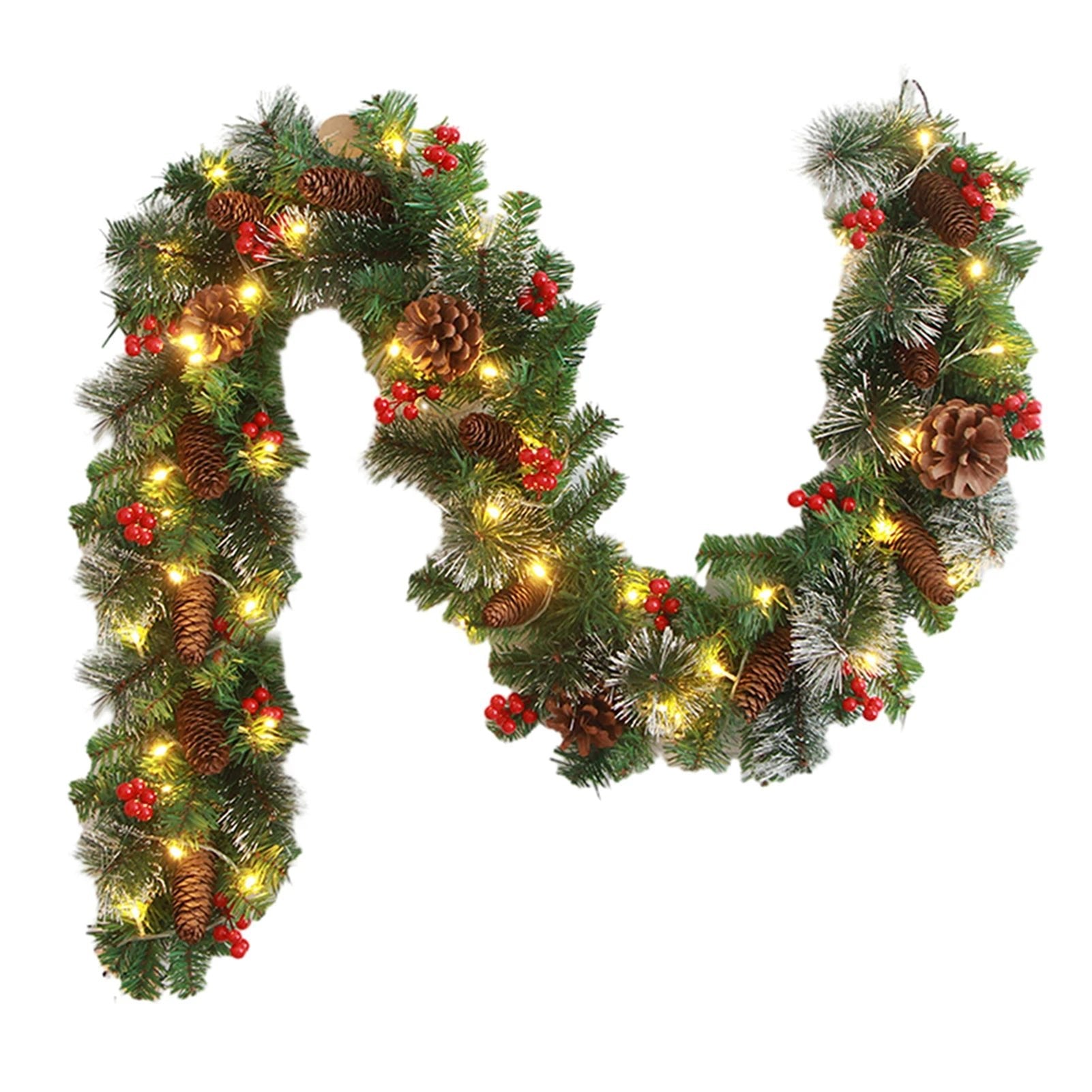 Christmas Garlands With Pinecones Red Berries Artificial Christmas Wreaths For Home Xmas Tree Stairs Door New Year Decoration - Jasmind Stores