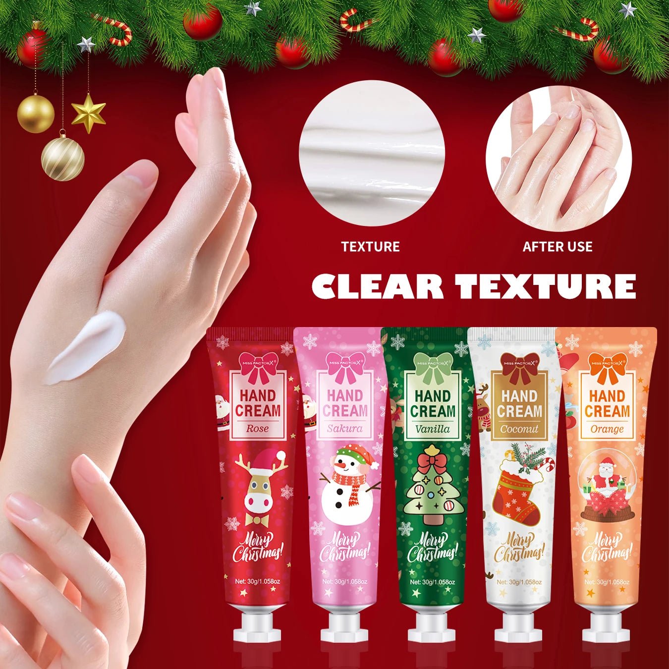 Christmas gift 5/box hand cream set, cream texture, hand cream travel pack, durable moisturizer - 30g/piece gift for women - Jasmind Stores