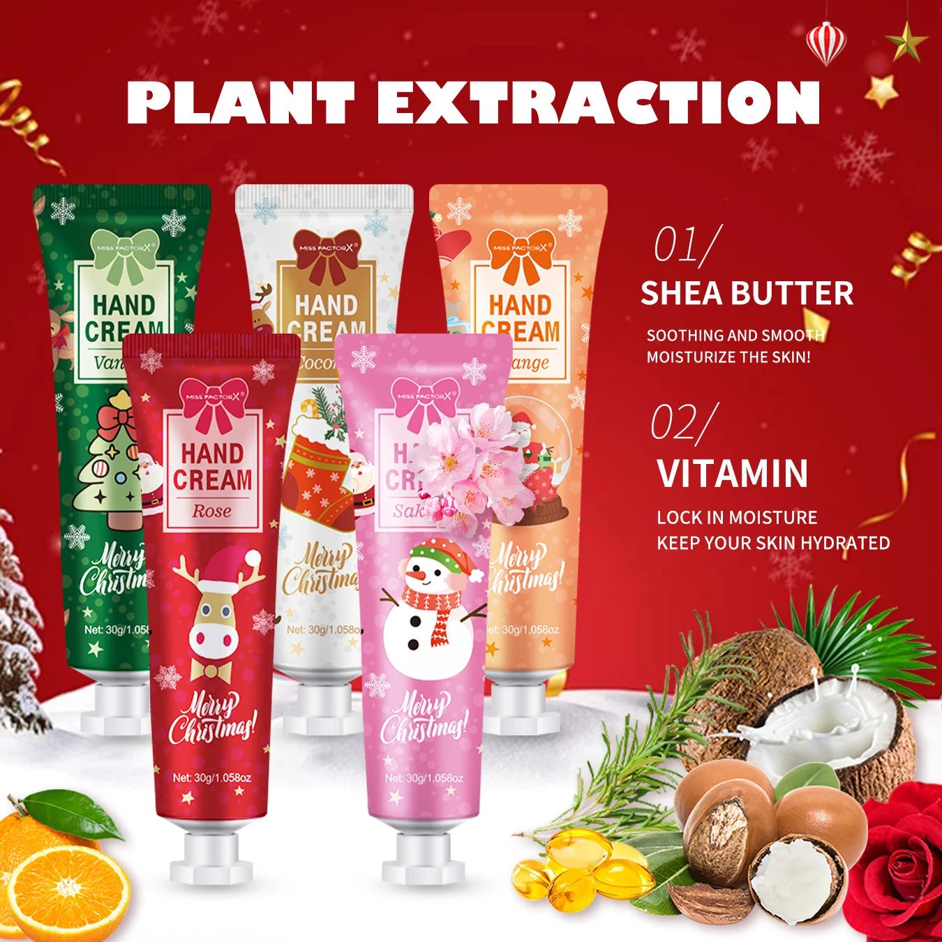 Christmas gift 5/box hand cream set, cream texture, hand cream travel pack, durable moisturizer - 30g/piece gift for women - Jasmind Stores