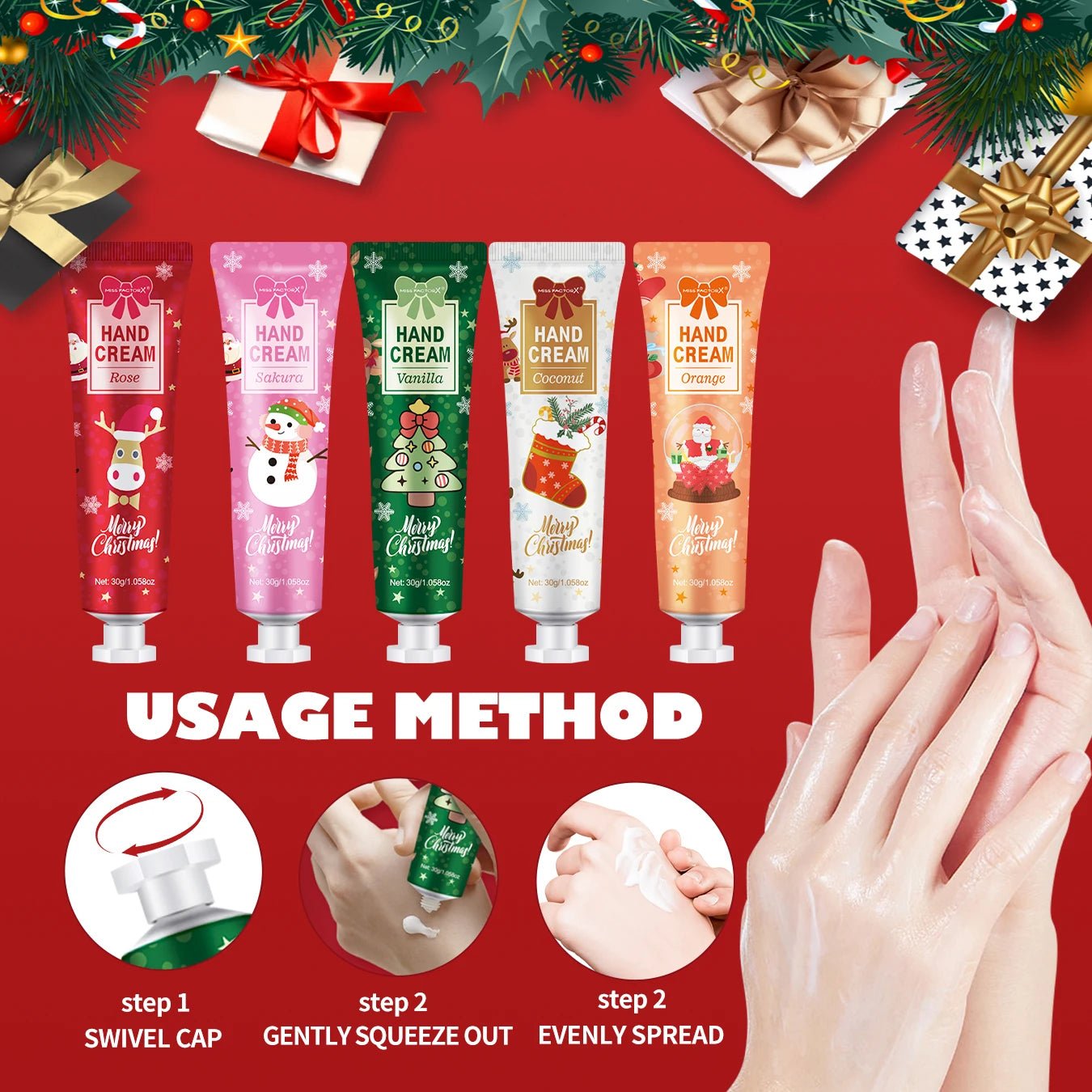 Christmas gift 5/box hand cream set, cream texture, hand cream travel pack, durable moisturizer - 30g/piece gift for women - Jasmind Stores