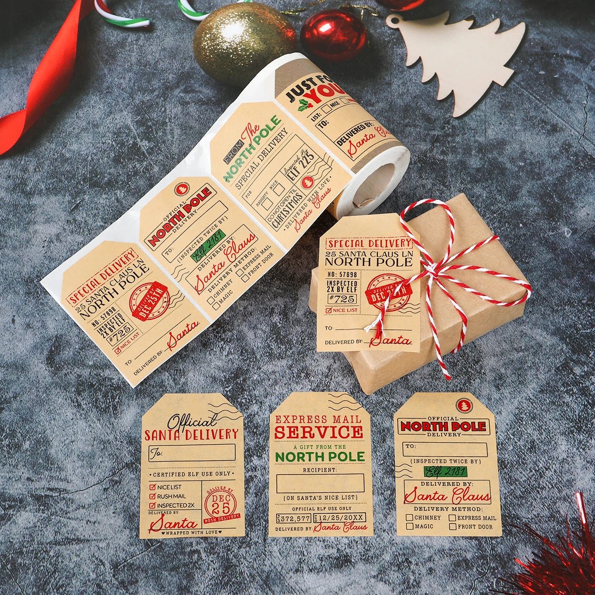 Christmas Gift Box Stickers Merry Christmas Decor For Home 2024 Navidad Kerst Xmas Decor Noel Kerst Happy New Year Gift 2025 - Jasmind Stores