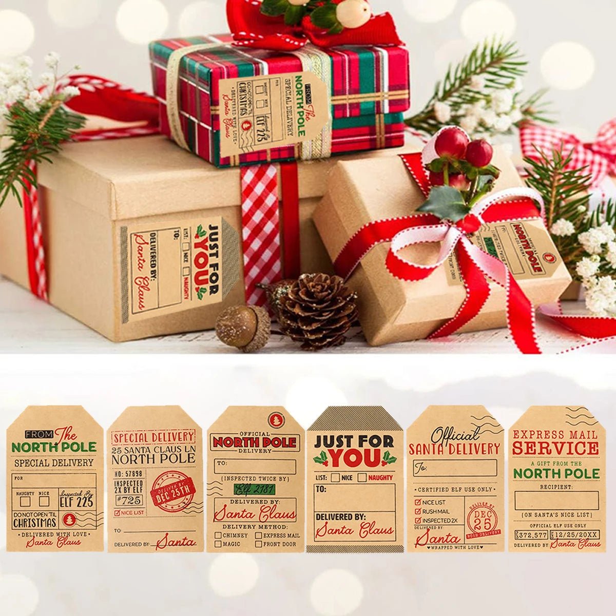 Christmas Gift Box Stickers Merry Christmas Decor For Home 2024 Navidad Kerst Xmas Decor Noel Kerst Happy New Year Gift 2025 - Jasmind Stores