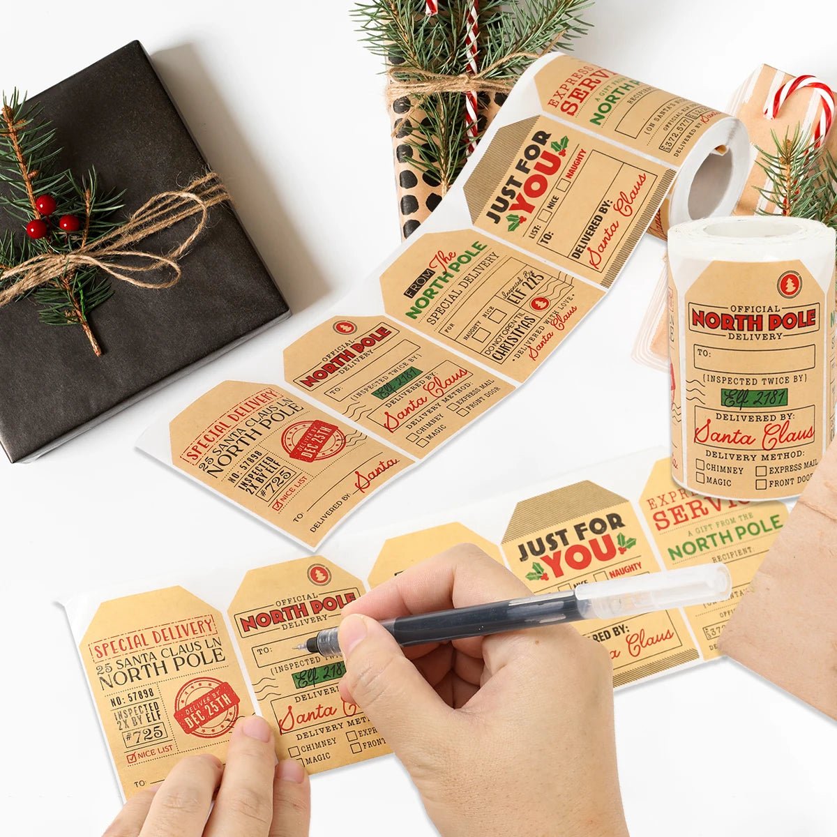 Christmas Gift Box Stickers Merry Christmas Decor For Home 2024 Navidad Kerst Xmas Decor Noel Kerst Happy New Year Gift 2025 - Jasmind Stores