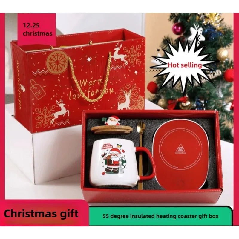 Christmas gift set: 55 - degree warm ceramic cup with lid, Santa Claus mug, office coffee cup - Jasmind Stores