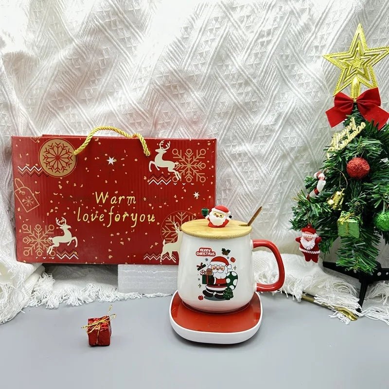 Christmas gift set: 55 - degree warm ceramic cup with lid, Santa Claus mug, office coffee cup - Jasmind Stores