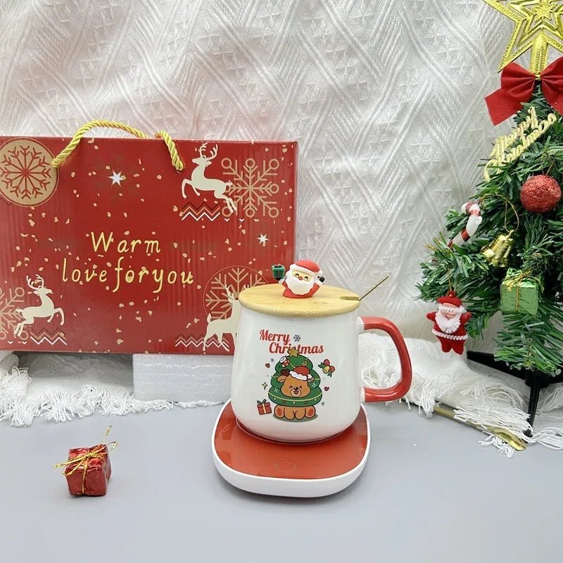 Christmas gift set: 55 - degree warm ceramic cup with lid, Santa Claus mug, office coffee cup - Jasmind Stores