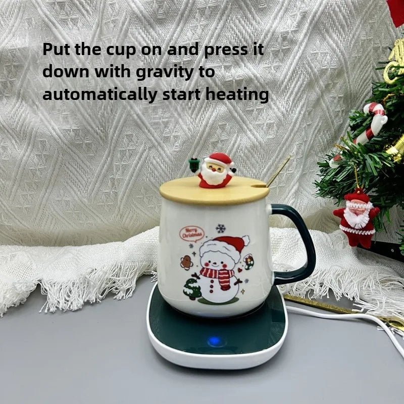 Christmas gift set: 55 - degree warm ceramic cup with lid, Santa Claus mug, office coffee cup - Jasmind Stores
