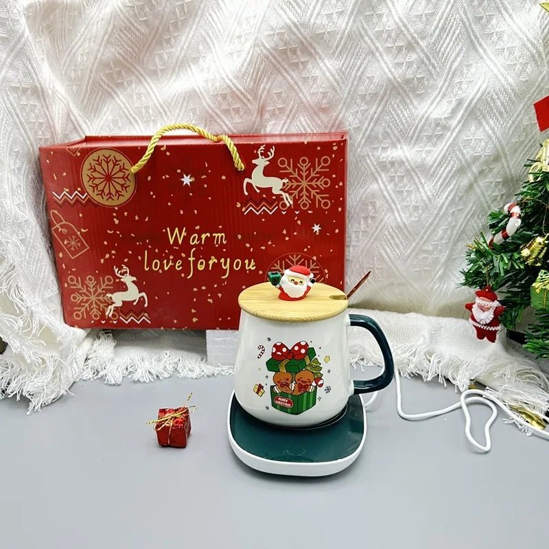 Christmas gift set: 55 - degree warm ceramic cup with lid, Santa Claus mug, office coffee cup - Jasmind Stores