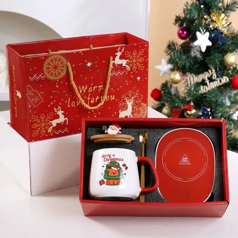Christmas gift set: 55 - degree warm ceramic cup with lid, Santa Claus mug, office coffee cup - Jasmind Stores