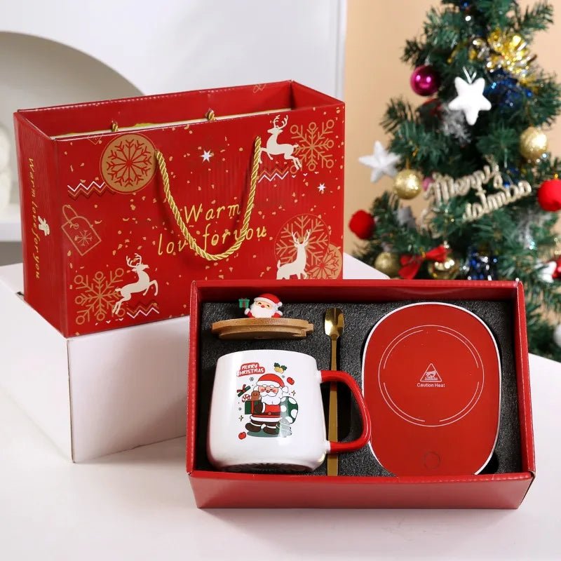 Christmas gift set: 55 - degree warm ceramic cup with lid, Santa Claus mug, office coffee cup - Jasmind Stores