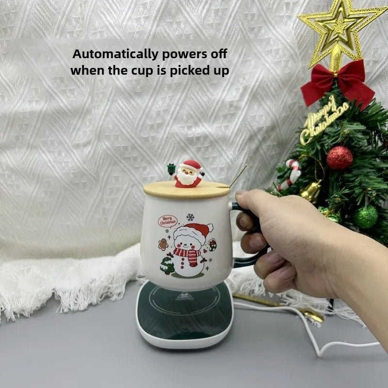 Christmas gift set: 55 - degree warm ceramic cup with lid, Santa Claus mug, office coffee cup - Jasmind Stores