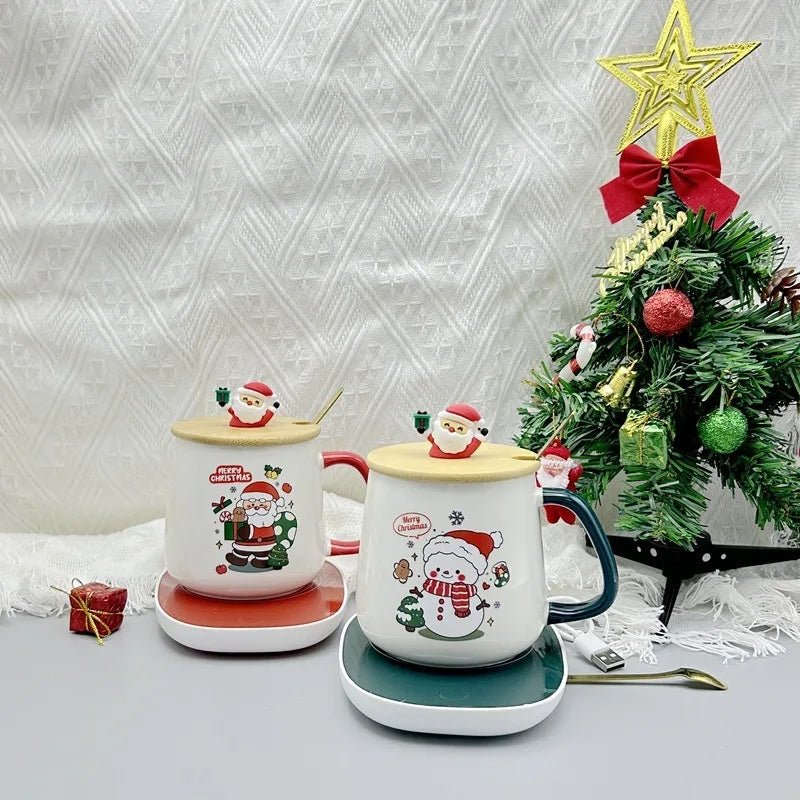 Christmas gift set: 55 - degree warm ceramic cup with lid, Santa Claus mug, office coffee cup - Jasmind Stores