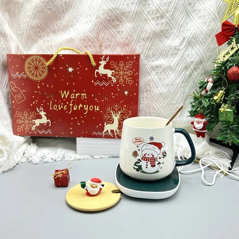 Christmas gift set: 55 - degree warm ceramic cup with lid, Santa Claus mug, office coffee cup - Jasmind Stores