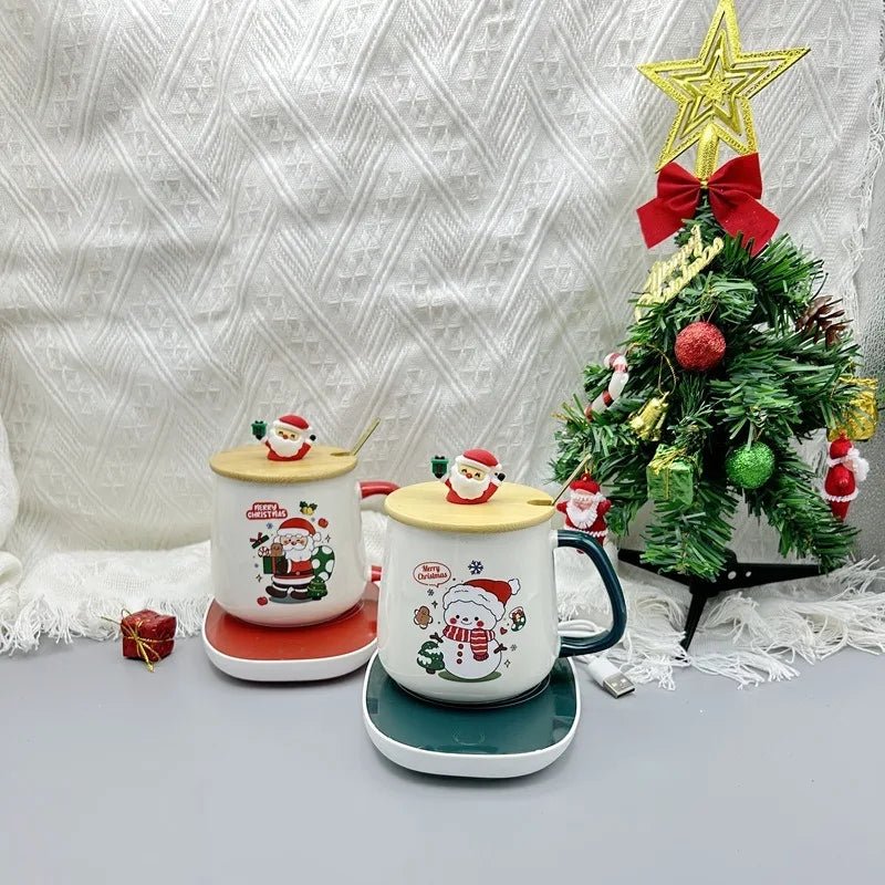 Christmas gift set: 55 - degree warm ceramic cup with lid, Santa Claus mug, office coffee cup - Jasmind Stores