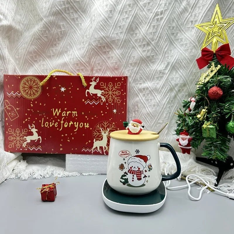 Christmas gift set: 55 - degree warm ceramic cup with lid, Santa Claus mug, office coffee cup - Jasmind Stores