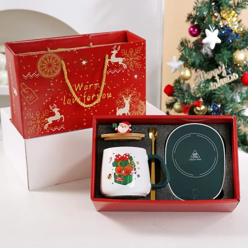 Christmas gift set: 55 - degree warm ceramic cup with lid, Santa Claus mug, office coffee cup - Jasmind Stores
