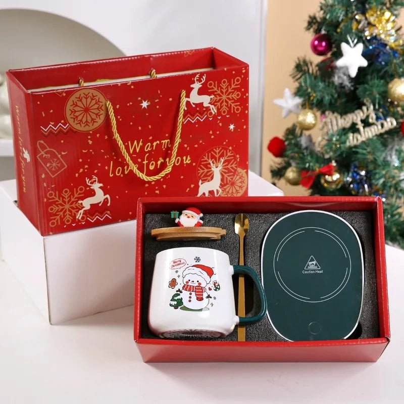 Christmas gift set: 55 - degree warm ceramic cup with lid, Santa Claus mug, office coffee cup - Jasmind Stores