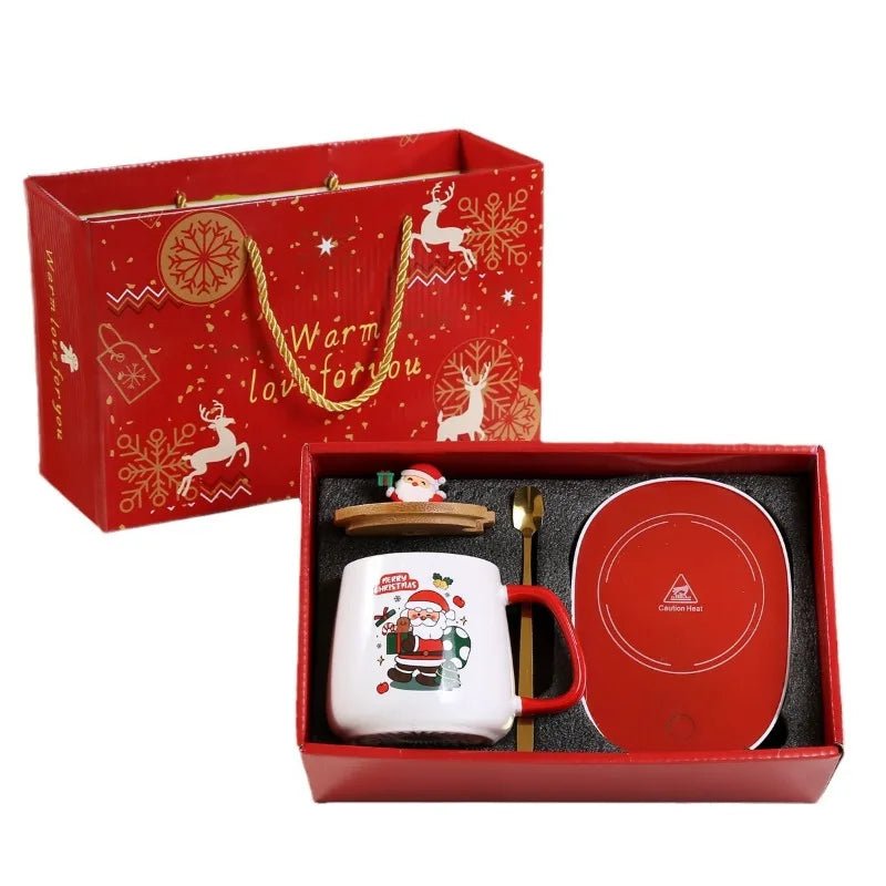 Christmas gift set: 55 - degree warm ceramic cup with lid, Santa Claus mug, office coffee cup - Jasmind Stores