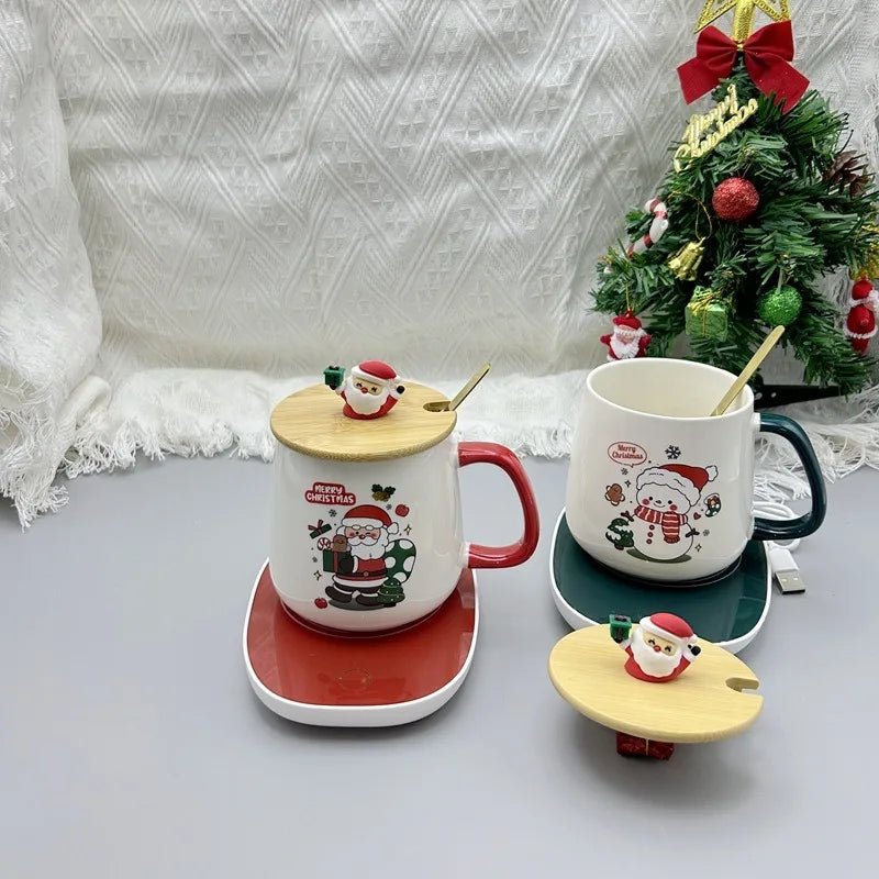 Christmas gift set: 55 - degree warm ceramic cup with lid, Santa Claus mug, office coffee cup - Jasmind Stores