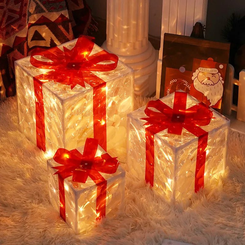 Christmas Glowing Gifts Box Decoration Ornament With Bow Lighting Box Outdoor Light Lighting Xmas New Year 2024 Home Yard Decor - Jasmind Stores