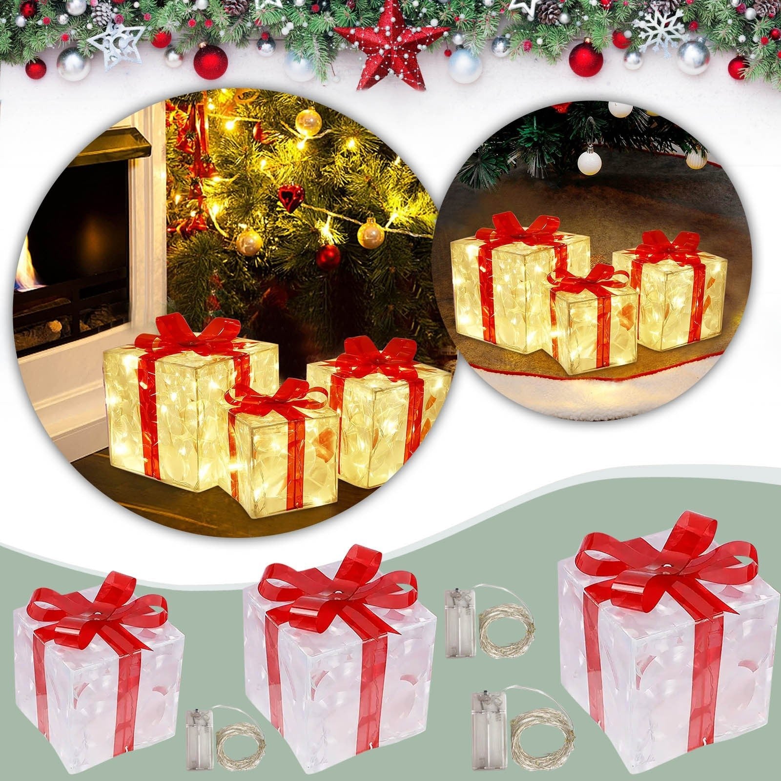 Christmas Glowing Gifts Box Decoration Ornament With Bow Lighting Box Outdoor Light Lighting Xmas New Year 2024 Home Yard Decor - Jasmind Stores