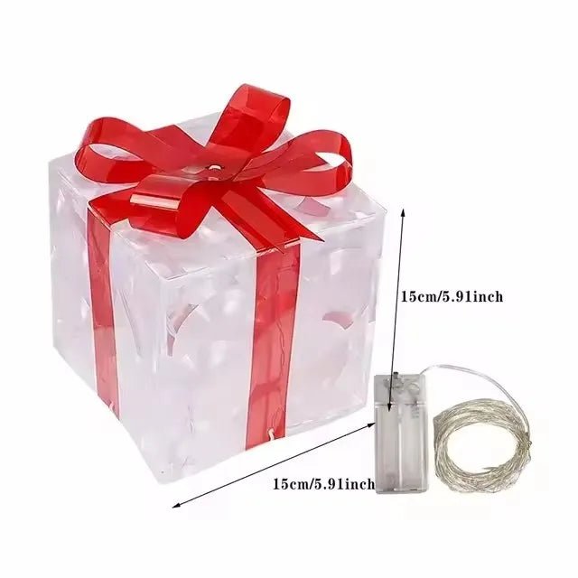 Christmas Glowing Gifts Box Decoration Ornament With Bow Lighting Box Outdoor Light Lighting Xmas New Year 2024 Home Yard Decor - Jasmind Stores