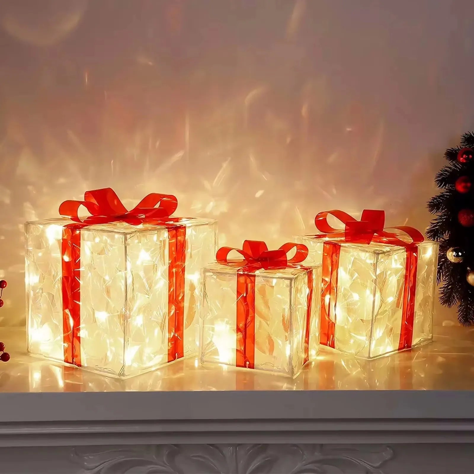 Christmas Glowing Gifts Box Decoration Ornament With Bow Lighting Box Outdoor Light Lighting Xmas New Year 2024 Home Yard Decor - Jasmind Stores