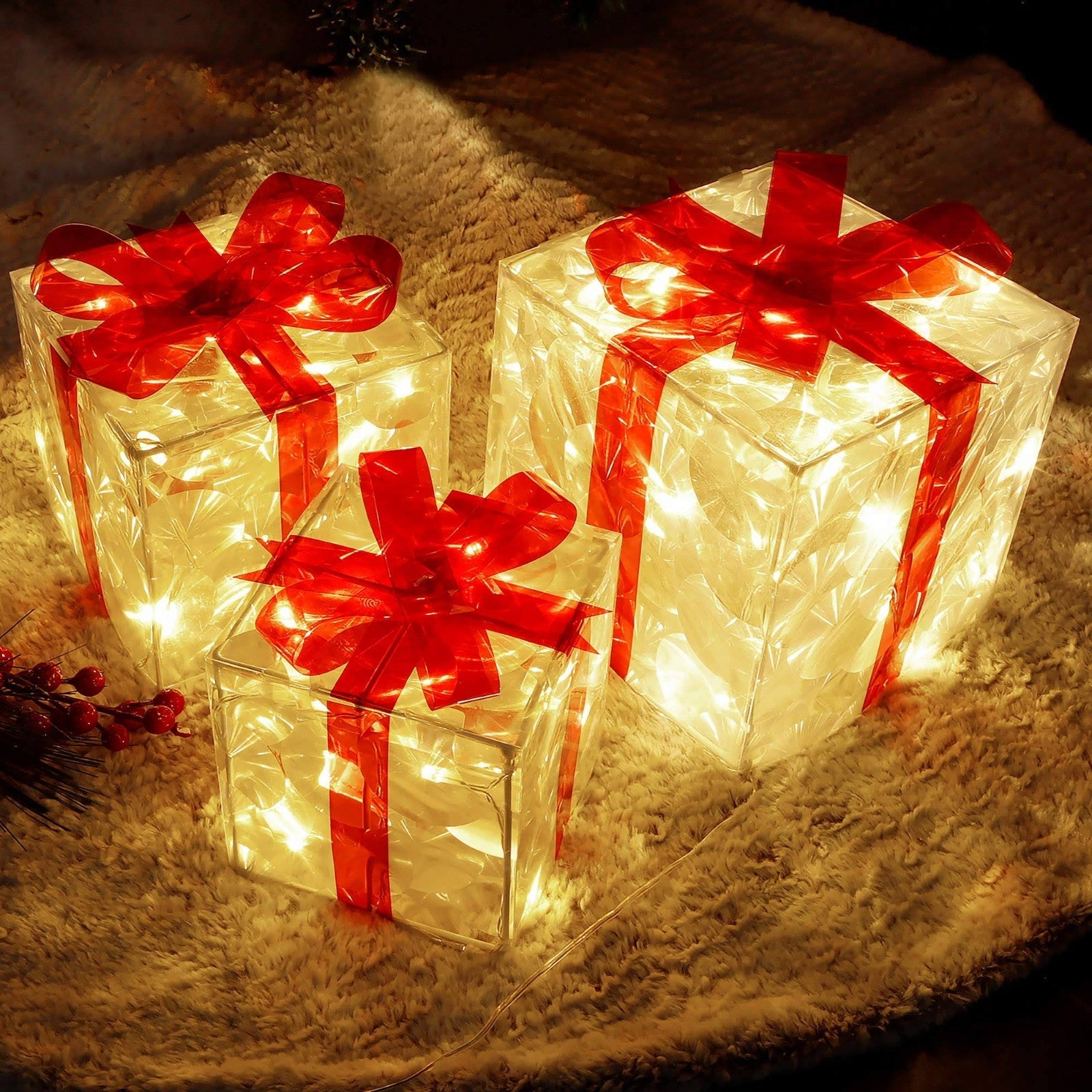 Christmas Glowing Gifts Box Decoration Ornament With Bow Lighting Box Outdoor Light Lighting Xmas New Year 2024 Home Yard Decor - Jasmind Stores