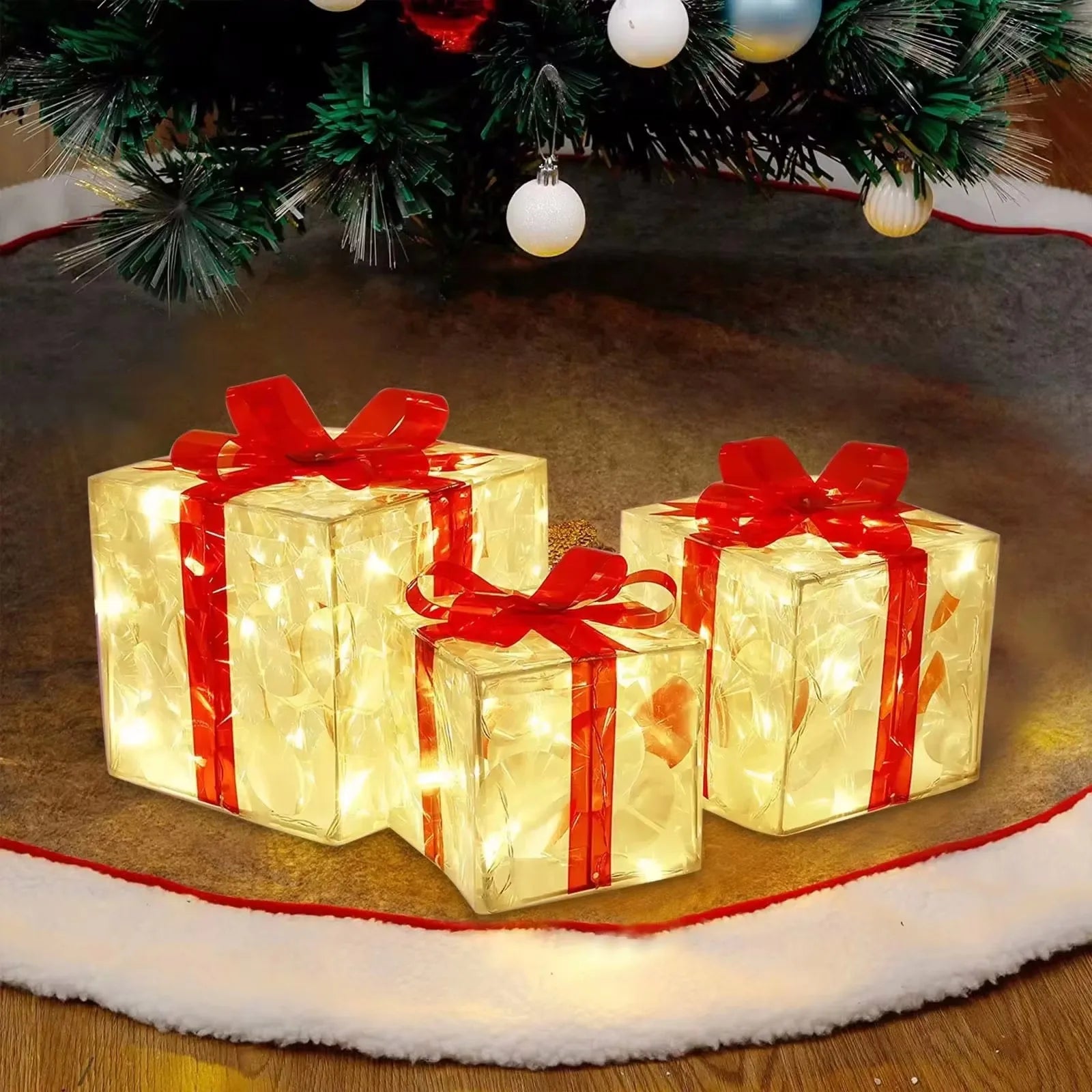 Christmas Glowing Gifts Box Decoration Ornament With Bow Lighting Box Outdoor Light Lighting Xmas New Year 2024 Home Yard Decor - Jasmind Stores