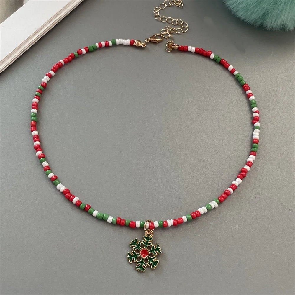 Christmas Necklaces for Women Girls Handmade Rice Beads X'mas Tree Santa Claus Snowman Gift Necklace Pendant New Year Jewelry - Jasmind Stores