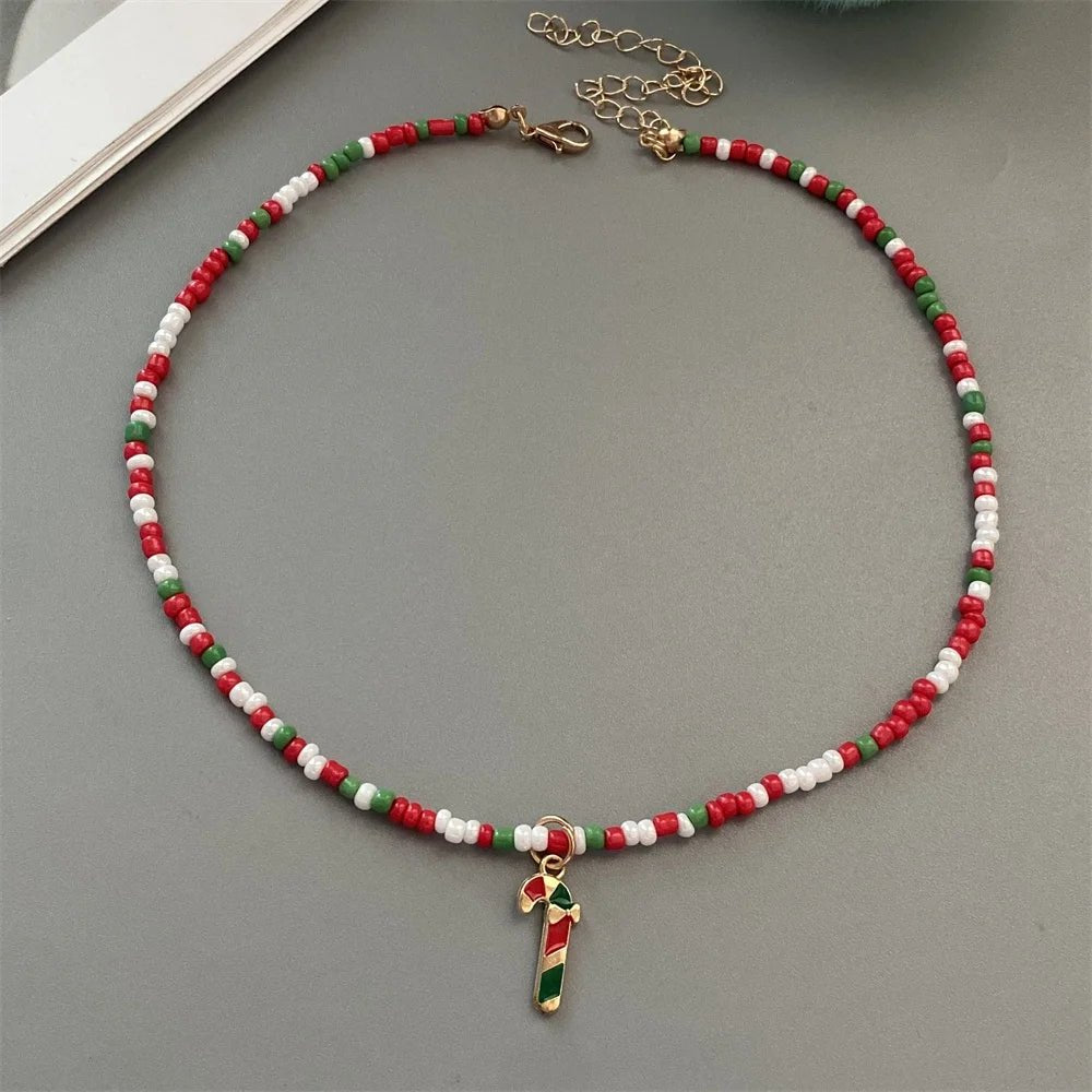Christmas Necklaces for Women Girls Handmade Rice Beads X'mas Tree Santa Claus Snowman Gift Necklace Pendant New Year Jewelry - Jasmind Stores