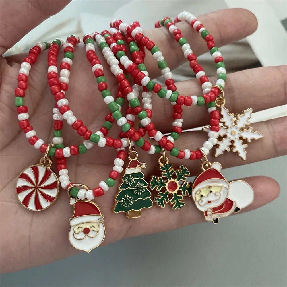 Christmas Necklaces for Women Girls Handmade Rice Beads X'mas Tree Santa Claus Snowman Gift Necklace Pendant New Year Jewelry - Jasmind Stores