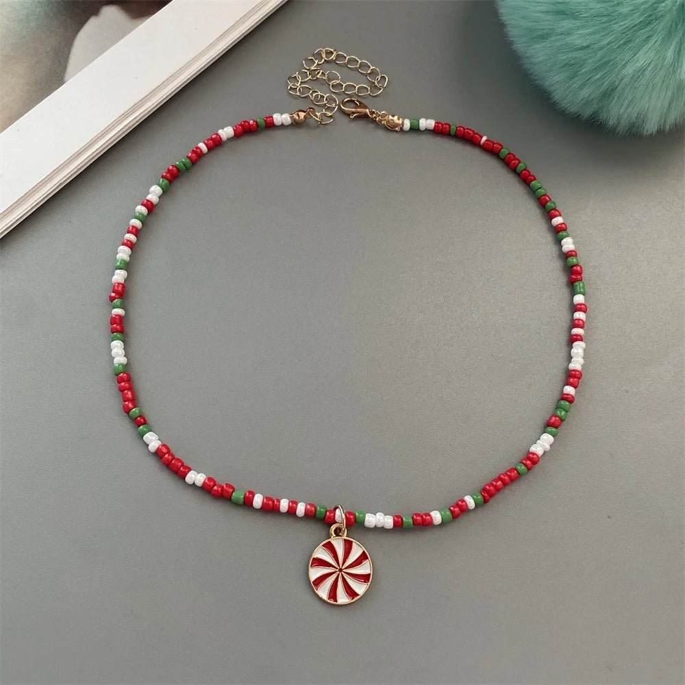 Christmas Necklaces for Women Girls Handmade Rice Beads X'mas Tree Santa Claus Snowman Gift Necklace Pendant New Year Jewelry - Jasmind Stores