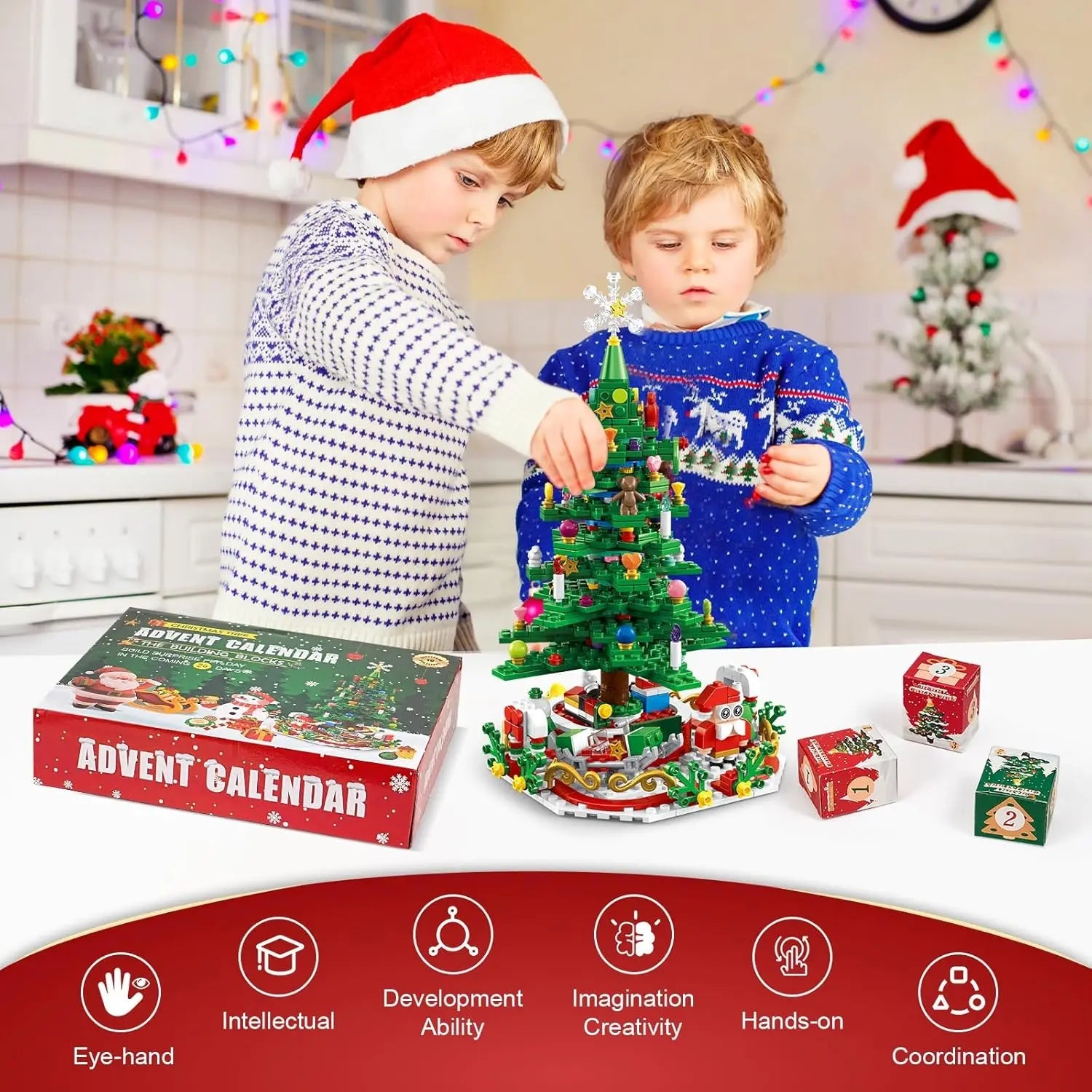 Christmas Tree Building Blocks Toy For Kids Magical Christmas Tree Building Adventure With LED Lights Xmas Advent Calendar Gift - Jasmind Stores