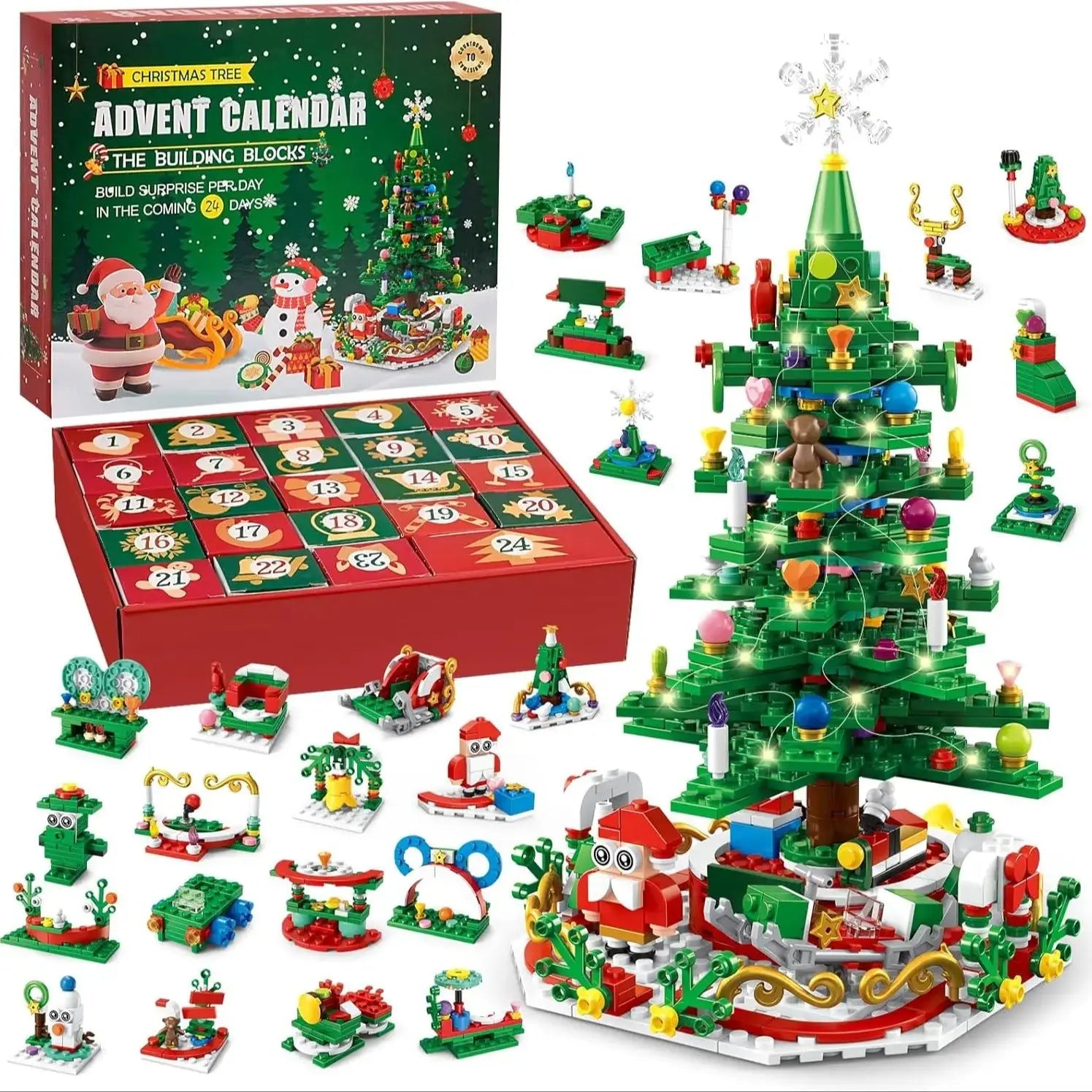 Christmas Tree Building Blocks Toy For Kids Magical Christmas Tree Building Adventure With LED Lights Xmas Advent Calendar Gift - Jasmind Stores