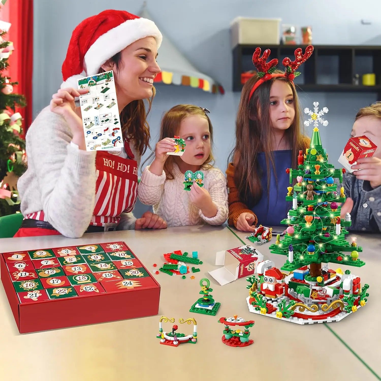 Christmas Tree Building Blocks Toy For Kids Magical Christmas Tree Building Adventure With LED Lights Xmas Advent Calendar Gift - Jasmind Stores